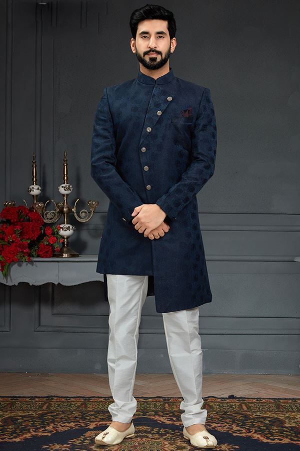 Picture of Vibrant Navy Blue Colored Designer Nawabi Indo Western