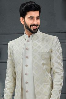 Picture of Heavenly White and Off-White Colored Designer Italian Indo Western