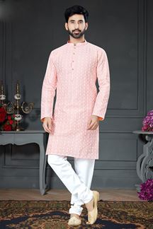 Picture of Charming Baby Pink Colored Designer Kurta Set
