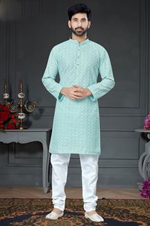 Picture of Charming Sky Blue Colored Designer Kurta Set