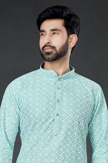 Picture of Charming Sky Blue Colored Designer Kurta Set