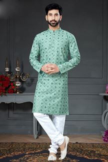 Picture of Charming Leaf Green Colored Designer Kurta Set