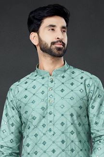 Picture of Charming Leaf Green Colored Designer Kurta Set