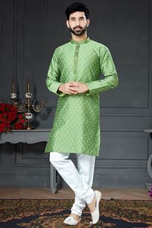 Picture of Charming Leaf Green Colored Designer Kurta Set