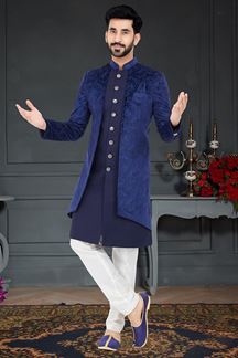 Picture of Fashionable Navy Blue Colored Designer Italian Indo Western
