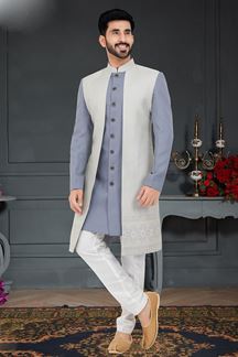 Picture of Magnificent Powder Blue and Off-White Colored Designer Italian Indo Western
