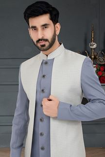 Picture of Magnificent Powder Blue and Off-White Colored Designer Italian Indo Western