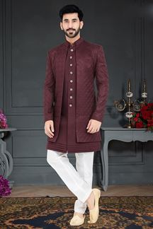 Picture of Dashing Maroon Colored Designer Italian Indo Western