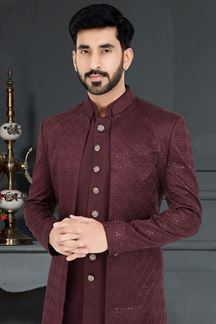 Picture of Dashing Maroon Colored Designer Italian Indo Western