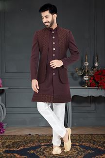 Picture of Charismatic Maroon Colored Designer Italian Indo Western