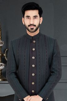 Picture of Royal Rama and Black Colored Designer Italian Indo Western