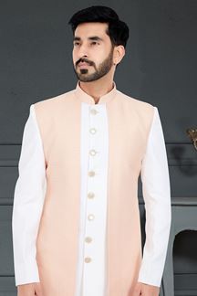 Picture of Vibrant Light Peach and White Colored Designer Italian Indo Western