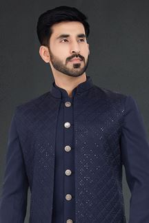 Picture of Impressive Navy Blue Colored Designer Italian Indo Western