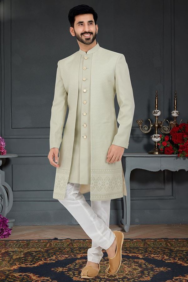 Picture of Delightful Olive Green Colored Designer Italian Indo Western