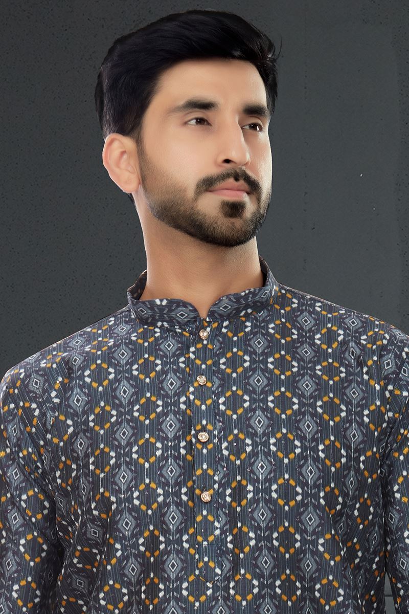 Delightful Dark Grey Colored Designer Kurta Set