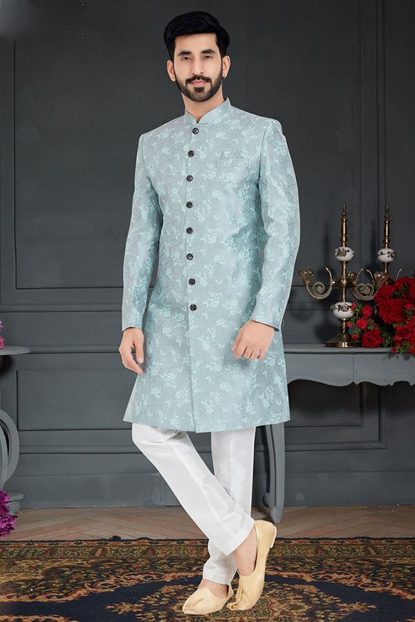 Picture of Appealing Steel Blue Colored Designer Nawabi Indo Western