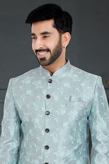 Picture of Appealing Steel Blue Colored Designer Nawabi Indo Western