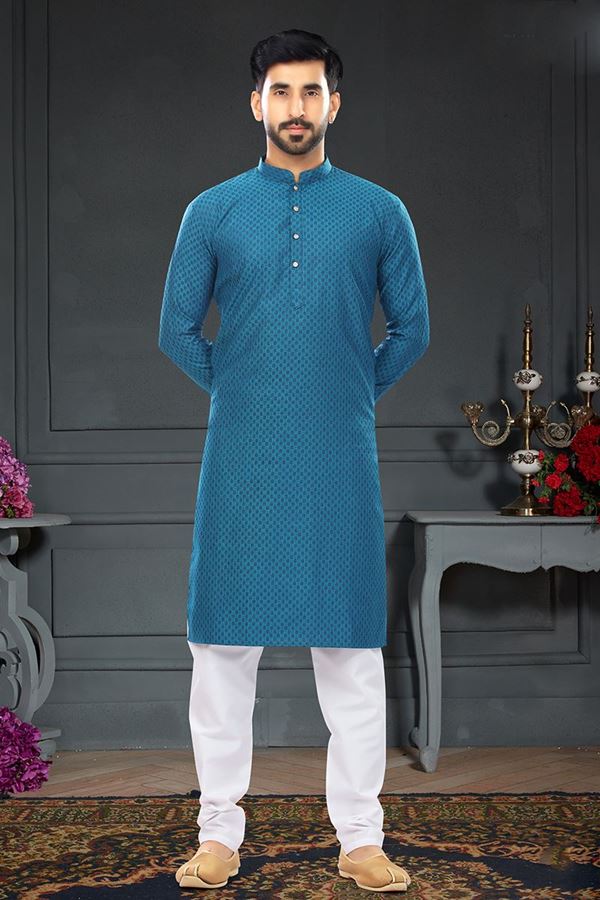 Picture of Awesome Rama Colored Designer Kurta Set