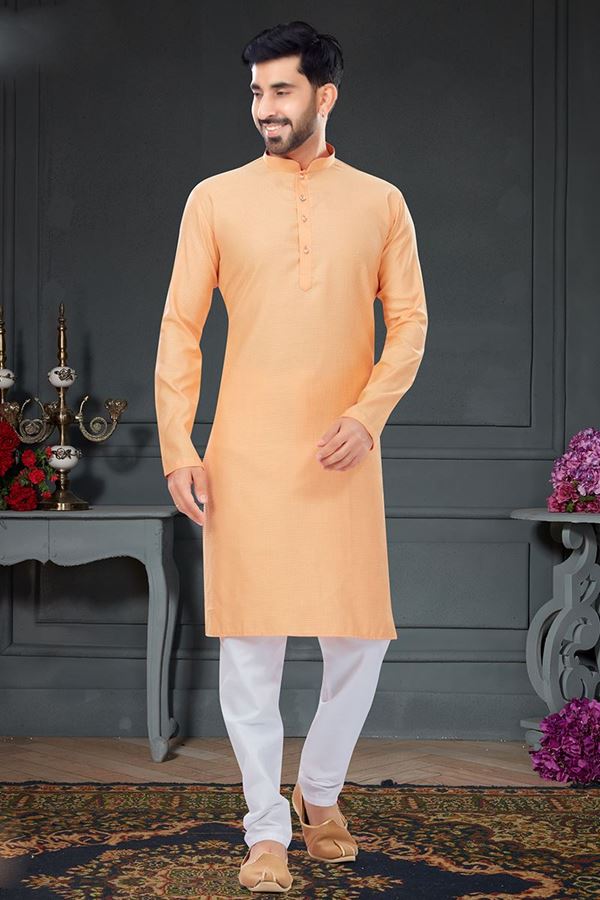 Picture of Impressive Light Orange Colored Designer Kurta Set