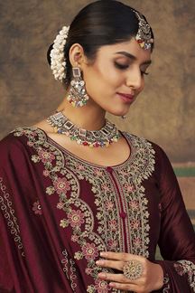 Picture of Charming Maroon Colored Designer Suit (Unstitched suit)