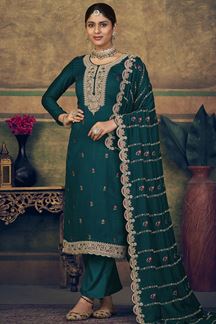 Picture of Glamorous Teal Colored Designer Suit (Unstitched suit)