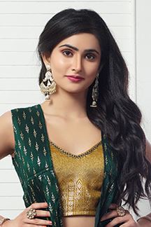 Picture of Stunning Dark Green and Mustard Colored Designer Lehenga Choli