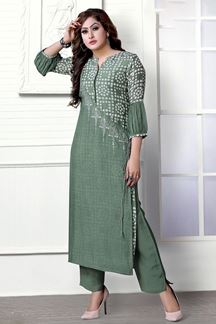 Picture of Outstanding Olive Green Colored Designer Kurti Set