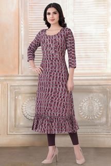 Picture of Dashing Magenta and Grey Colored Designer  Kurti with Pant