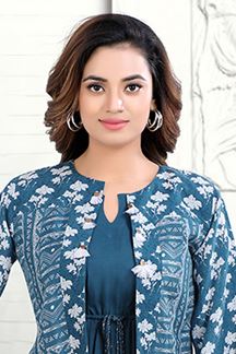 Picture of Classy Teal Colored Designer Kurti with Pant