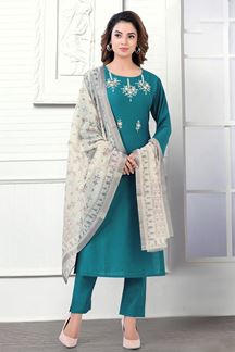 Picture of Divine Peacock Green Colored Designer Suit