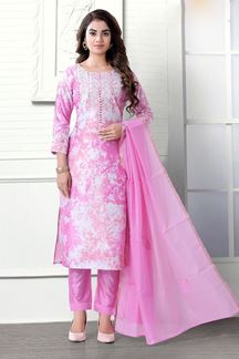 Picture of Gorgeous Pink and White Colored Designer Suit