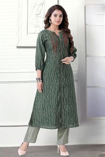 Picture of Heavenly Dark Green Colored Designer Kurti with Pant