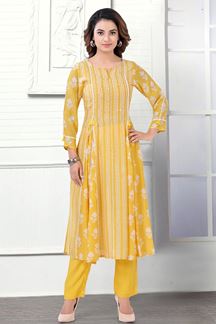 Picture of Irresistible Yellow Colored Designer Kurti with Pant