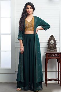 Picture of Magnificent Dark Green and Mustard Colored Designer Suit