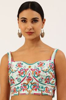 Picture of Vibrant Turquoise Colored Designer Readymade Blouse