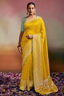Picture of Irresistible Yellow and Mint Green Colored Designer Saree
