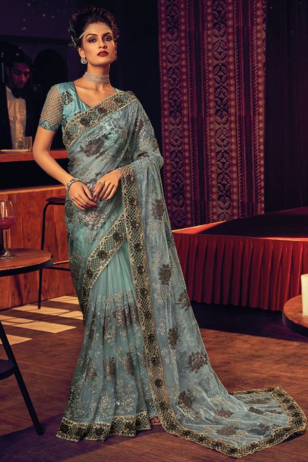 Picture of Irresistible Sea Green Colored Designer Saree