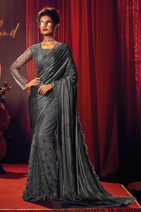 Picture of Mesmerizing Grey Colored Designer Saree