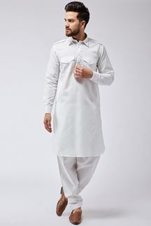 Picture of  Fashionable White Colored Designer Pathani Set