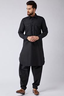 Picture of  Royal Black Colored Designer Pathani Set