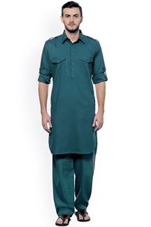 Picture of  Awesome Teal Blue Colored Designer Pathani Set