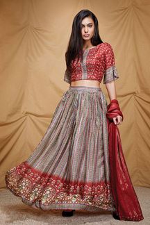 Picture of Magnificent Red and Grey Colored Designer Lehenga Choli