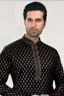 Picture of Stylish Black Colored Designer Kurta Payjama Set