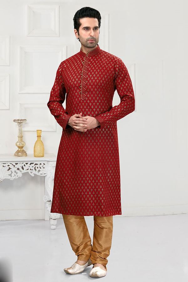 Picture of Spectacular Maroon Colored Designer Kurta Payjama Set