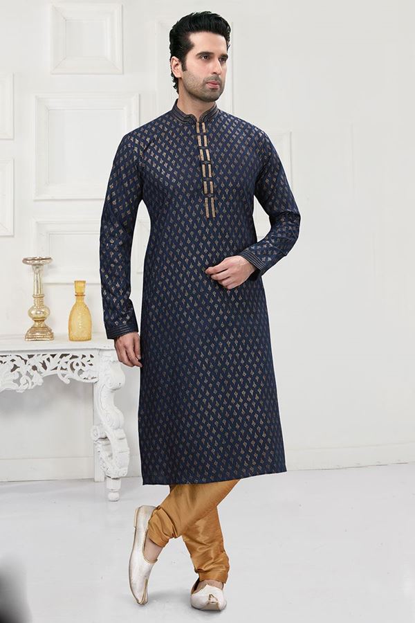 Picture of Charismatic Navy Blue Colored Designer Kurta Payjama Set