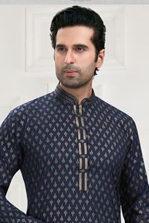 Picture of Charismatic Navy Blue Colored Designer Kurta Payjama Set