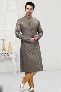 Picture of Splendid Grey Colored Designer Kurta Payjama Set