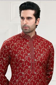 Picture of Royal Maroon Colored Designer Kurta Payjama Set