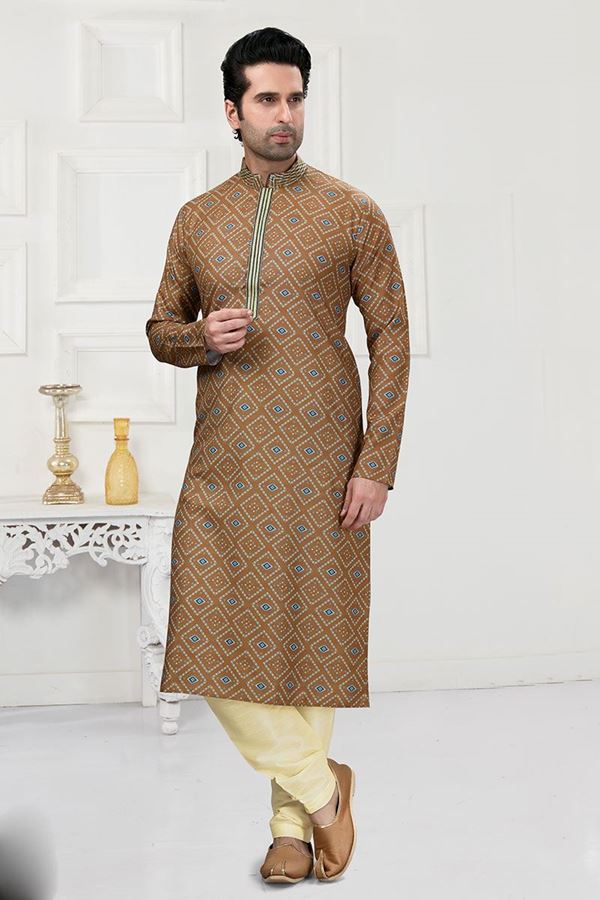 Picture of Amazing Light Brown Colored Designer Kurta Payjama Set