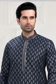 Picture of Stylish Navy Blue Colored Designer Kurta Payjama Set